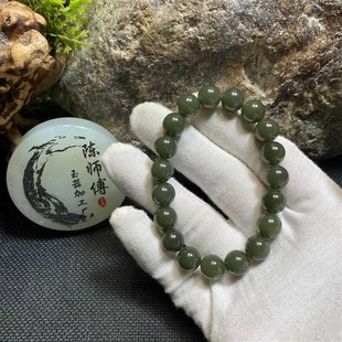 天然河磨玉手串手链玉湖水绿圆珠手串绿色珠子108粒男士女士盘玩