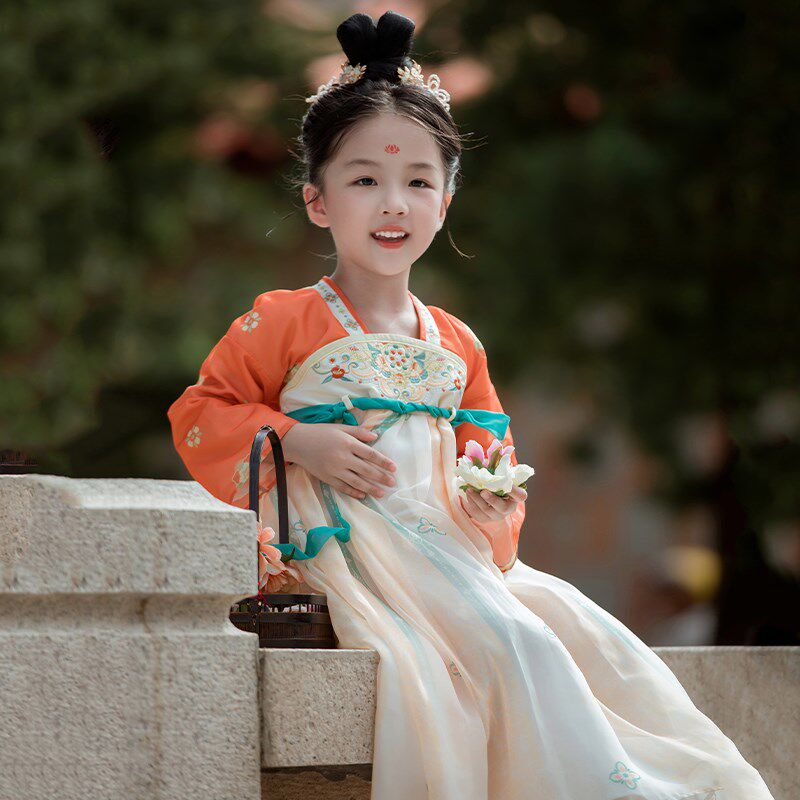 汉服女童2024春秋款儿童古风超仙国风连衣裙小女孩中秋古装表演服