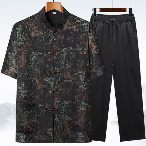 唐装男短袖爸爸夏装套装中式中老年人爷爷夏季衣服复古中国风薄款