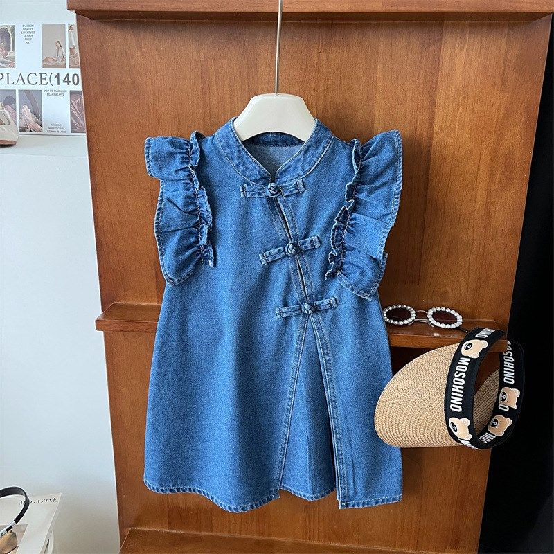 女童连衣裙2025夏装新款新中式盘扣女宝牛仔公主裙儿童裙子夏季潮,童装/婴儿装/亲子装,连衣裙,淘宝优惠券,粉丝福利购,淘宝优惠卷