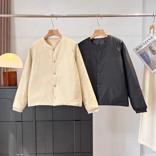 轻盈又保暖！羊毛桑蚕丝简约圆领泡芙感百搭纯色工装棉衣外套女冬