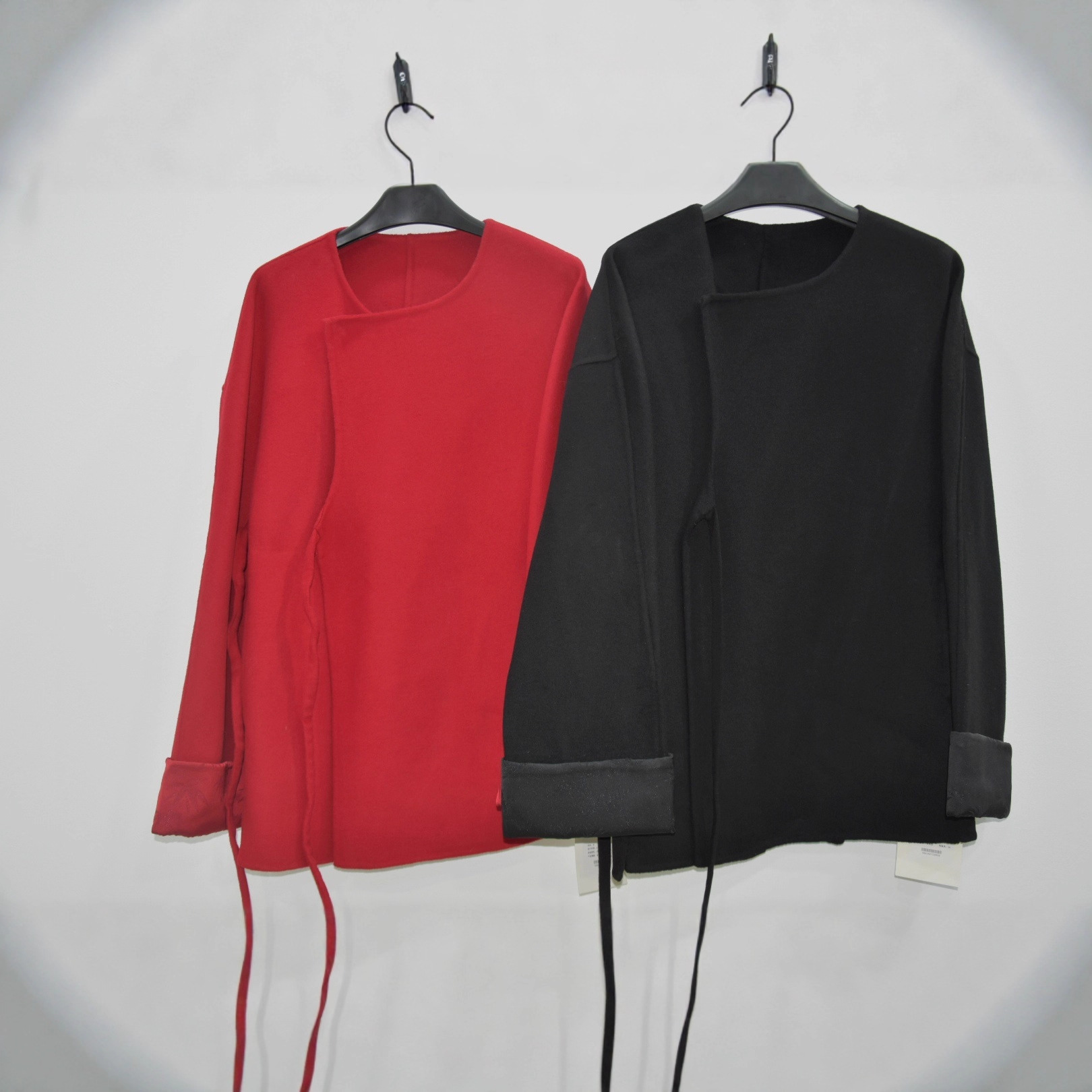 柜3100+！高圆~同款！新中式斜襟系带羊毛双面呢大衣短外套女秋冬