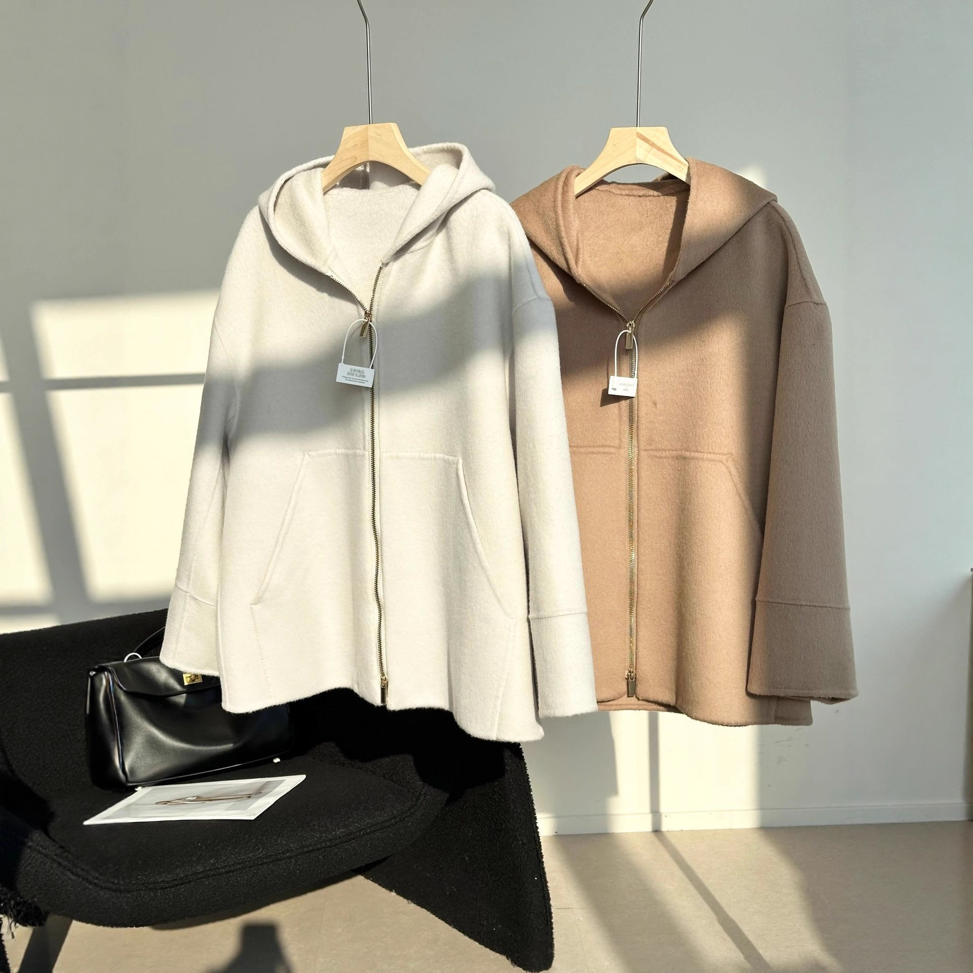 柜8000+！ 70支绵羊毛连帽双拉链双面呢卫衣大衣外套女2025秋冬款