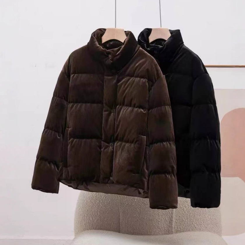 秋冬新款高端丝绒羽绒外套女短款立领加厚保暖面包服高端贵气