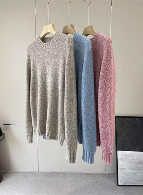 秒sha！~鼎ji！~嫡y禾4500+！圆领羊绒混纺套头针织衫蓝色毛衣女