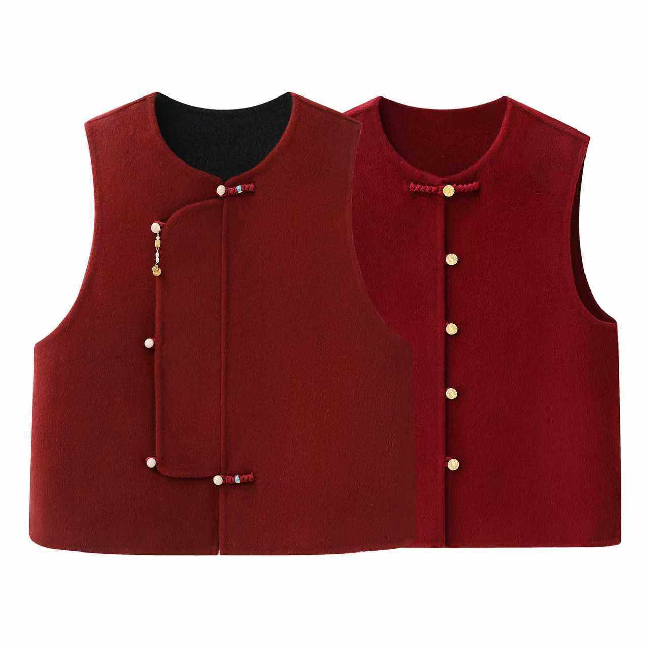 富贵葫芦~新年红贵气中式羊绒马甲双面呢羊毛天丝盘扣背心外套女,童装/婴儿装/亲子装,马甲,淘宝优惠券,粉丝福利购,淘宝优惠卷