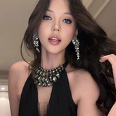 超闪复古ins水钻轻奢耳环高级感晚宴舞会花朵耳坠女神范气质耳饰