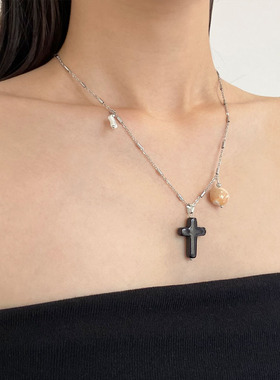 暗黑十字架吊坠项链女锁骨链颈链