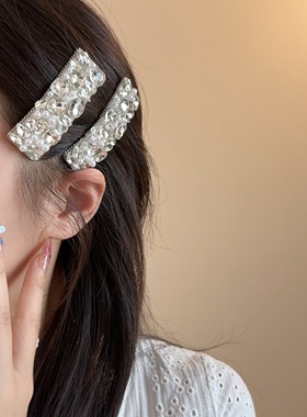 高奢小众设计感气质时尚百搭发夹侧边刘海夹镶钻珍珠BB夹一字夹