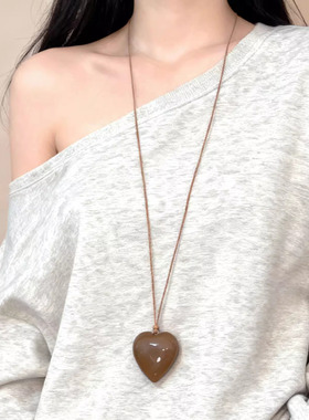 简约百搭爱心吊坠项链女皮绳小众