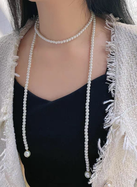 法式复古一款多戴珍珠串珠项链女