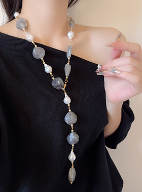 欧美风不规则树脂串珠项链长款女