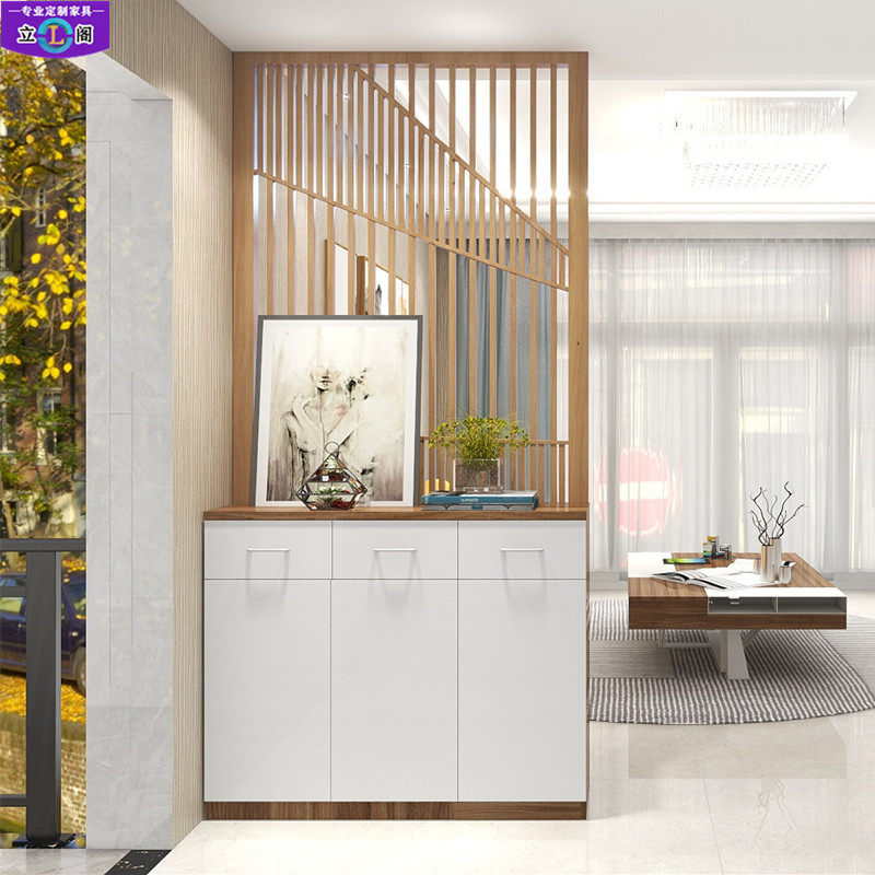 烤漆玄关柜雕花隔断柜进门鞋柜多功能门厅柜简约现代隔断屏风客厅