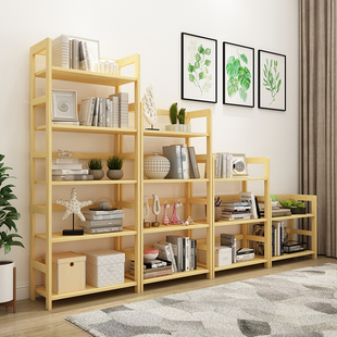 简易书架置物架全实n木现代简约创意落地学生儿童多层小书柜书架
