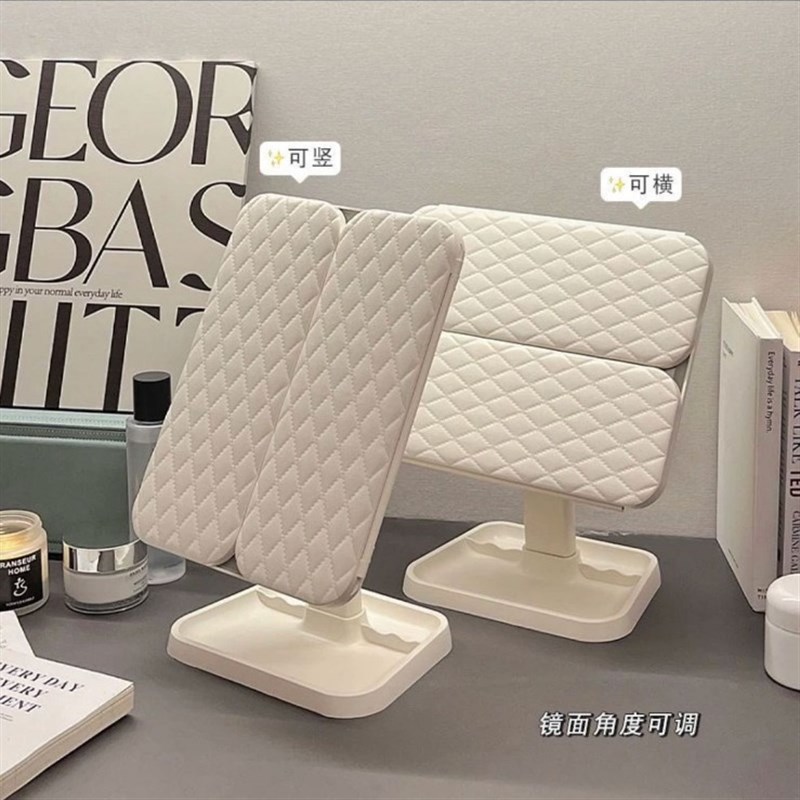 带灯化妆镜梳妆台桌面可立小镜子台式学生宿舍卧室办公室高颜值v