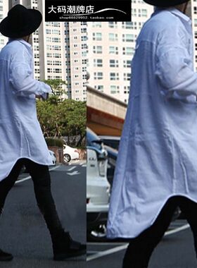 风衣男大码中长款衬衫男长袖韩版薄款休闲宽松衬衣棉麻衬衫男潮牌