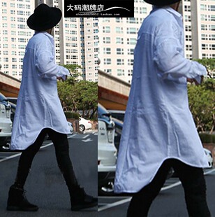 风衣男大码中长款衬衫男长袖韩版薄款休闲宽松衬衣棉麻衬衫男潮牌