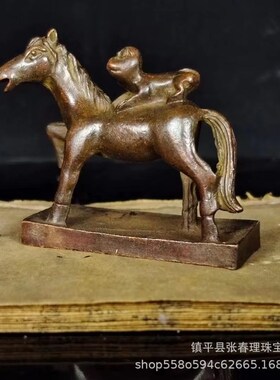 铜仿古大象铜马上猴做工精致美观办公室客厅书房摆件
