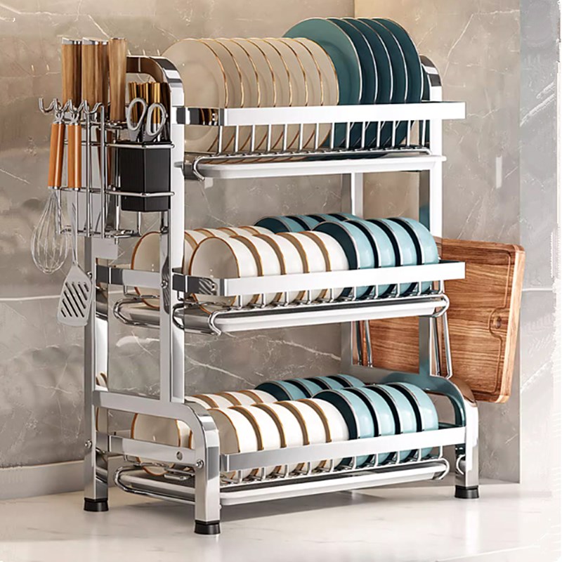 加厚不锈钢厨房碗架沥水收纳架子多功能台面放筷盘碗碟刀架砧板柜