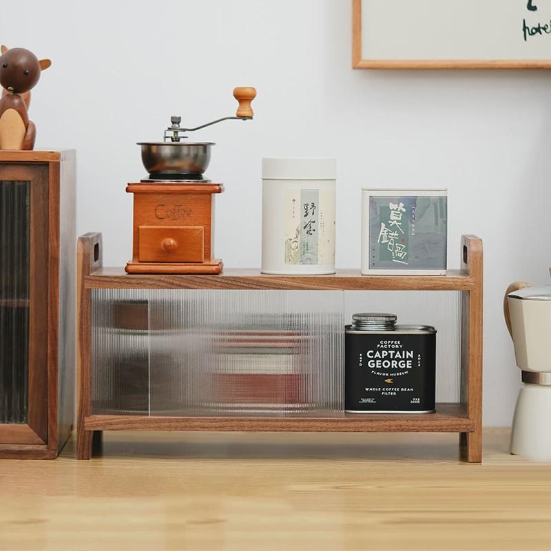 黑胡桃木茶具收纳展示柜水杯咖啡杯防尘置物柜厨房桌面茶叶博古架