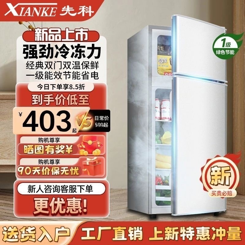 先科小冰箱家用小型宿舍租房用迷你省电办公室双门大冰箱一级节能