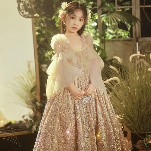 西尤女童走秀晚礼服花童蓬蓬纱小主持人钢琴演出服儿童公主连衣裙