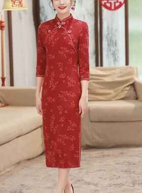 妹妹弟弟结婚姐姐穿的衣服参加婚礼女装长袖连衣裙复古伴娘服礼服