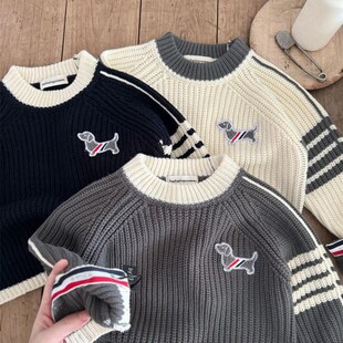 辰妈儿童毛衣2023冬新款男童卡通tb套头女童洋派撞色针织毛线衫潮
