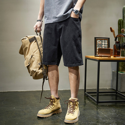 黑色牛仔短裤男士宽松直筒五分裤夏季2025新款休闲百搭纯棉中裤男