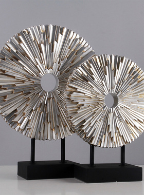 北欧银色太阳摆件欧式家居饰品时尚客厅装饰品玄关摆件树脂工艺品