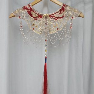 红色明制马面裙云肩新娘敬酒服云肩朱雀刺绣回门宴披肩汉服配饰