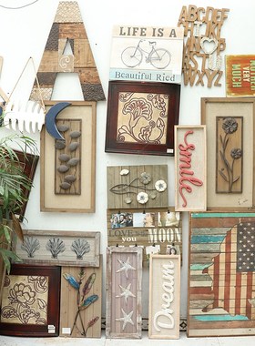 多款可选美式木质壁饰玄关客厅卧室挂件 背景X墙软装装饰品