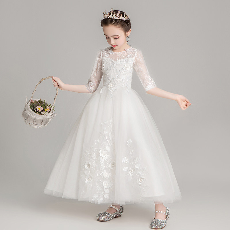 小女孩洋气公主裙女童白纱花童蓬蓬纱儿童晚礼服主持人钢琴演出服