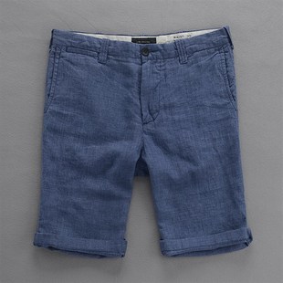 纯亚麻短裤 透气麻料五分裤 男宽松休闲直筒棉麻中裤 沙滩裤 男士 夏季