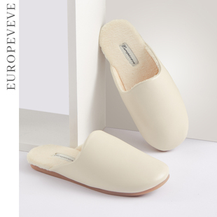 欧式 简约防水皮拖鞋 女秋冬天居家用情侣室内地板防滑W保暖棉拖鞋