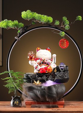 中式流水生财摆件家n居客厅办公室桌面创意陶瓷招财猫装饰开业礼