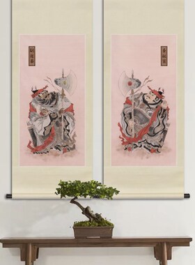 工笔人物国画武将门神秦叔宝尉迟恭画像玄L关书房新中式卷轴挂画