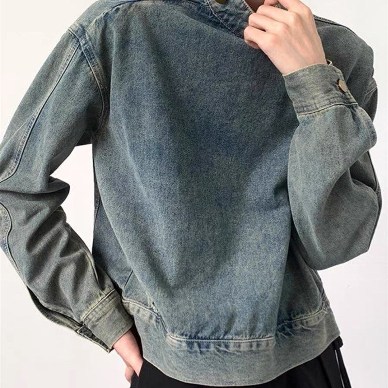 秋冬新款复古工装夹克套头设计款牛仔上衣高级感休闲韩版男外套潮