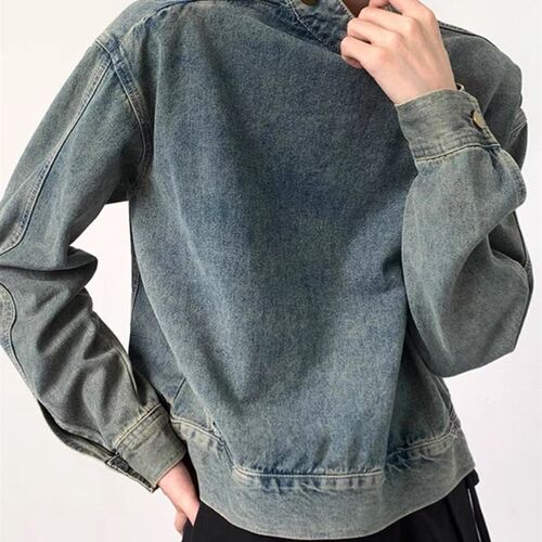 秋冬新款复古工装夹克套头设计款牛仔上衣高级感休闲韩版男外套潮