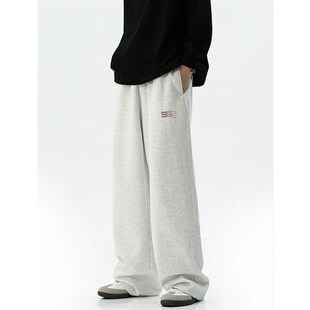 男女潮牌街头宽松百搭直筒休闲长裤 美式 重磅纯色垂感运动阔腿卫裤