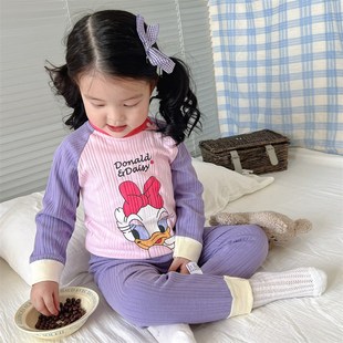 女宝宝高腰护肚家居服儿童纯棉秋衣卫生裤 男童秋冬睡衣全棉发热衣