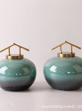 中式新古典e陶瓷罐摆件家居玄关家具城博古架摆设软装样板房装饰