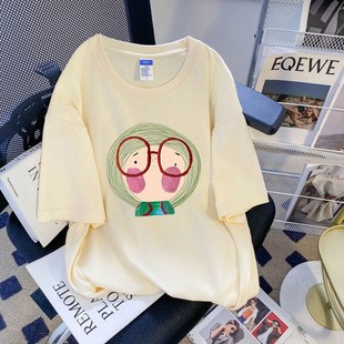 情侣装 夏季 学生休闲体恤上衣 t恤女装 设计感小众印花减龄百搭短袖