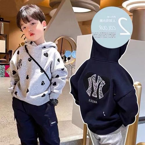 儿童韩版厚棉T秋冬款男女童宝宝帅气连帽上衣纯棉毛圈厚T恤宽松帽