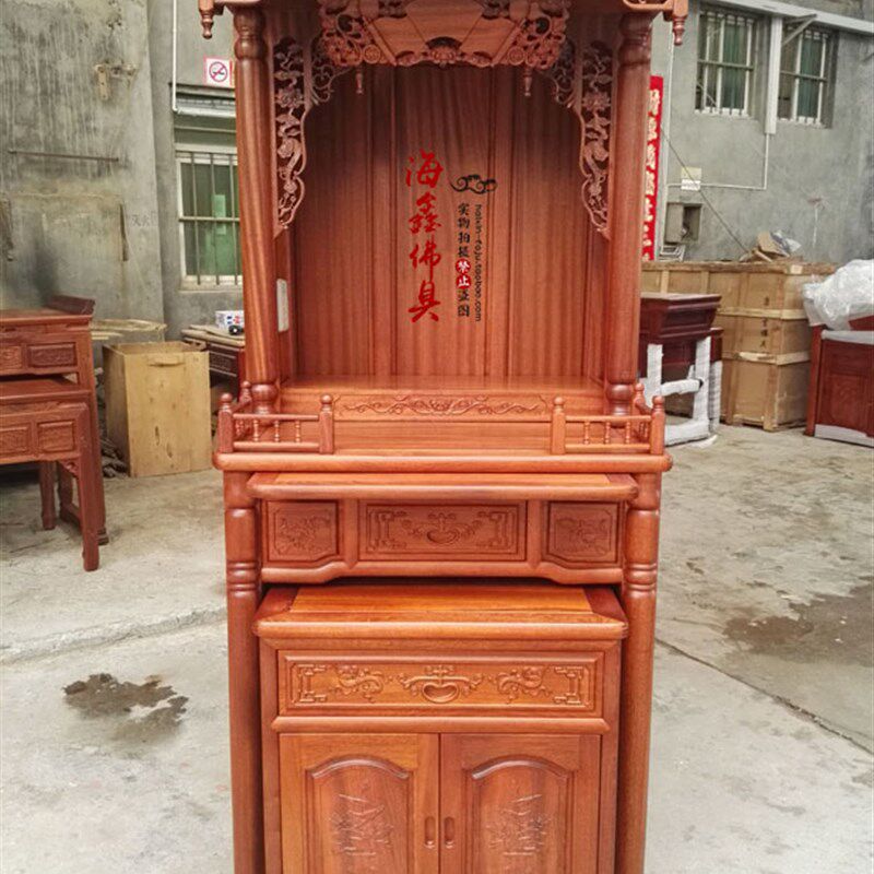 海鑫佛具 佛龛供桌 神楼立柜 沙比利手工老漆佛龛立柜 88宽