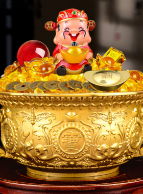 聚宝盆财神摆件负债清零客厅铜制家用的招财沈P万三生意人家里聚