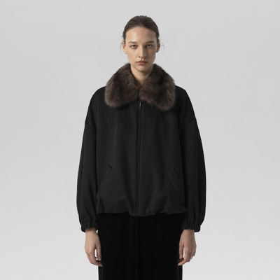 SIMONETTA RAVIZZA25秋冬 紫貂毛领羊绒飞行夹克