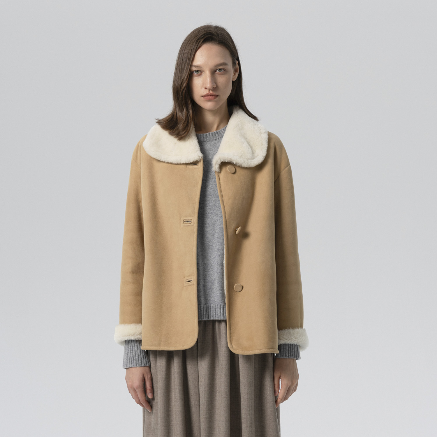 SIMONETTA RAVIZZA2025秋冬 美利奴羊毛皮毛一体立领夹克外套