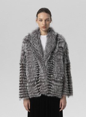 SIMONETTA RAVIZZA25秋冬 可双面穿银狐毛针织夹克外套