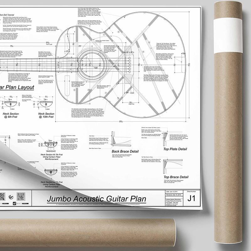 Gibson Jumbo J200专业图纸吉他制作图纸专业制琴资料